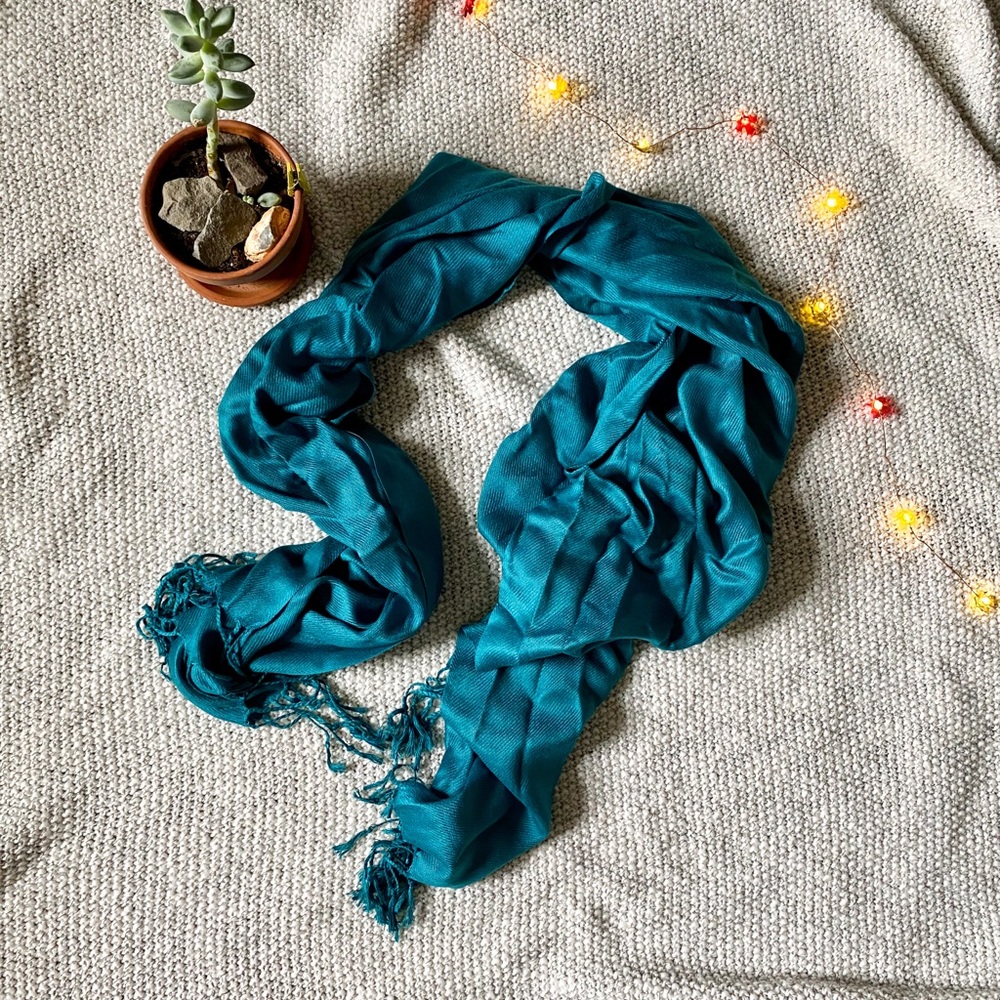 Teal Fringe Pashmina Scarf